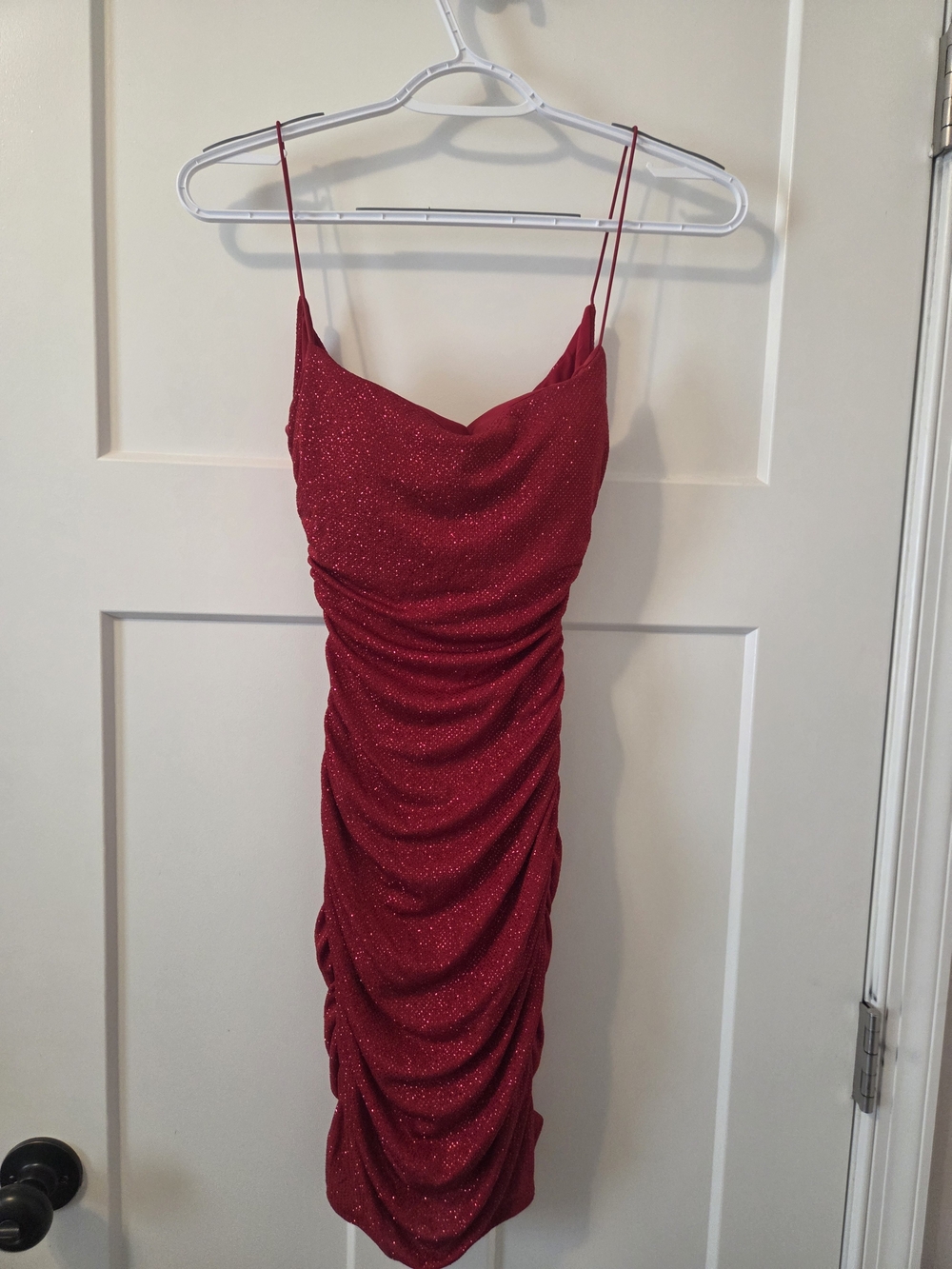 Windsor Red Sparkle Ruched Mini Dress